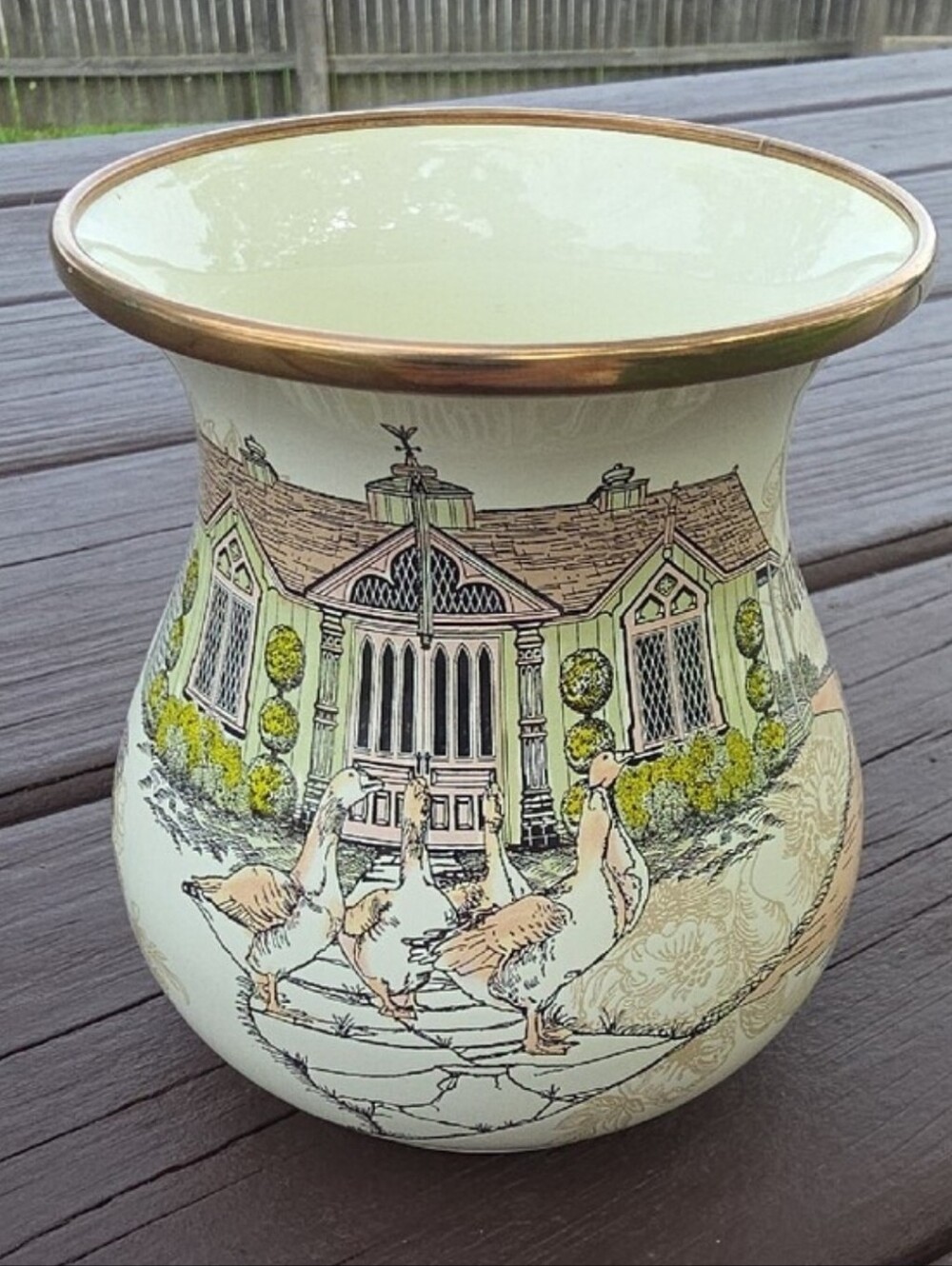 HTF MacKenzie-Childs Aurora Vase with Gold Rim